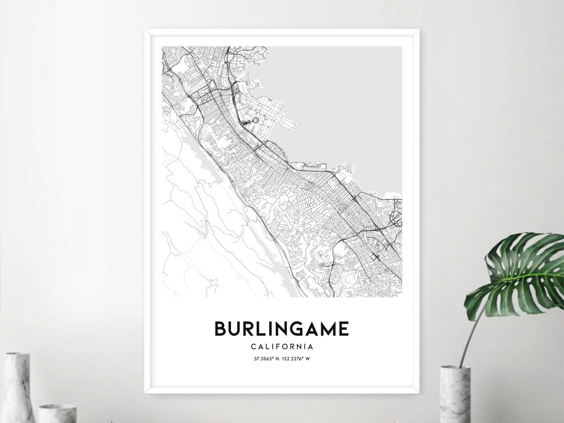 Burlingame Map Print Burlingame Map Poster Wall Art Ca City - Etsy UK