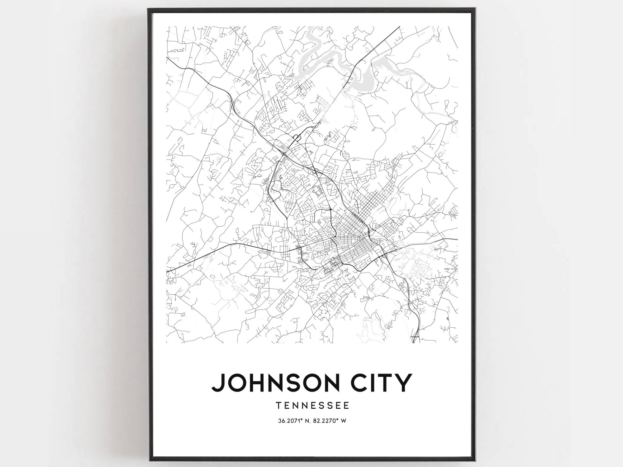 Johnson City Map Print Johnson City Map Poster Wall Art Tn - Etsy España