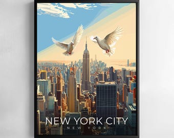 New York City skyline Travel Wall Art Empire State Building Illustration Poster