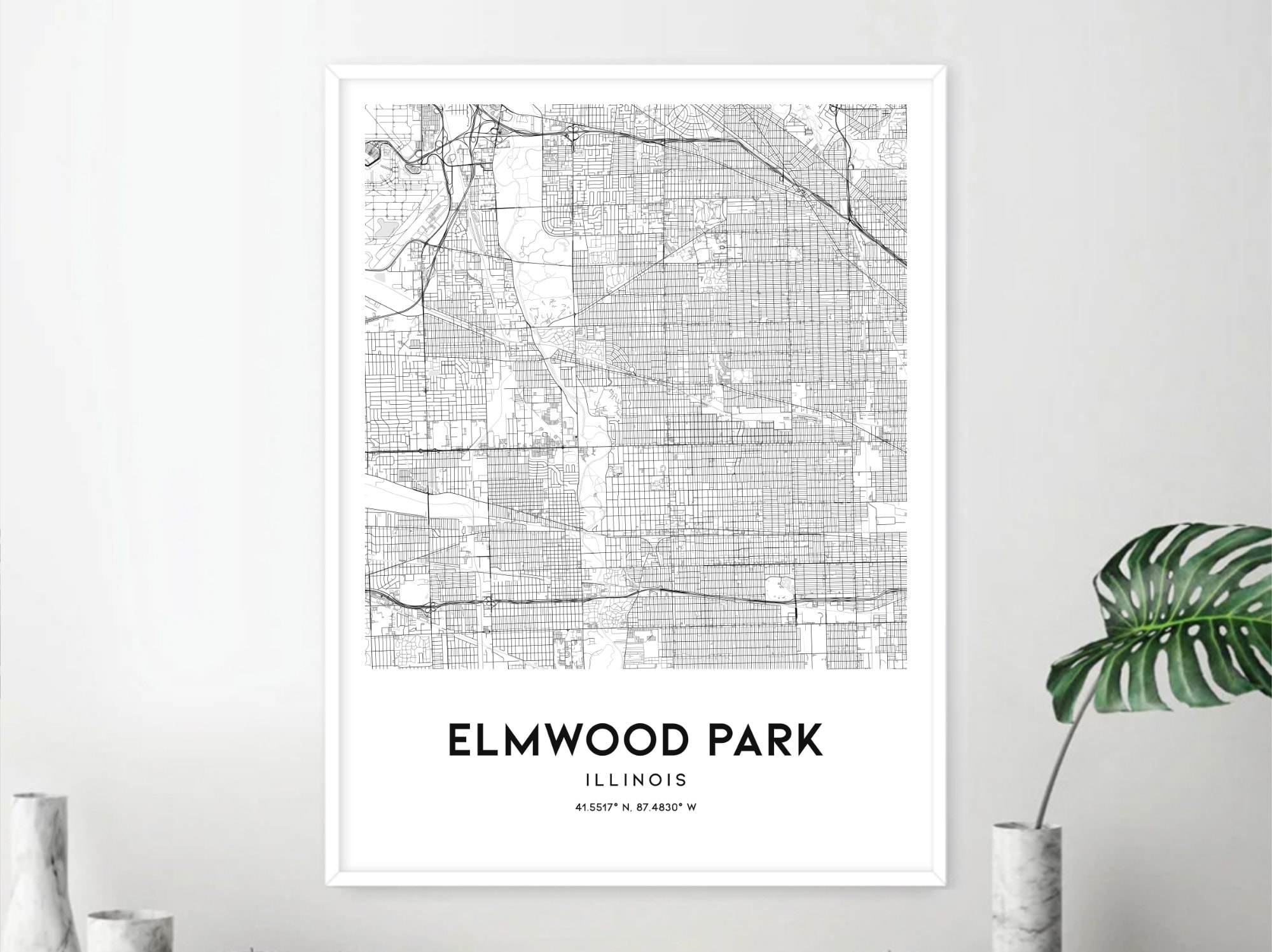 Elmwood Park Map Print, Elmwood Park Map Poster Wall Art, Il City Map