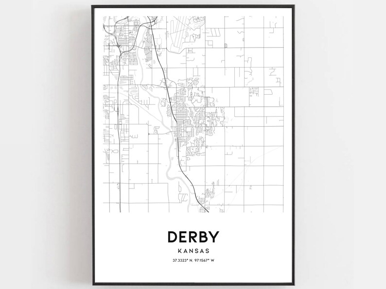 Derby Map Print Derby Map Poster Wall Art Ks City Map Etsy
