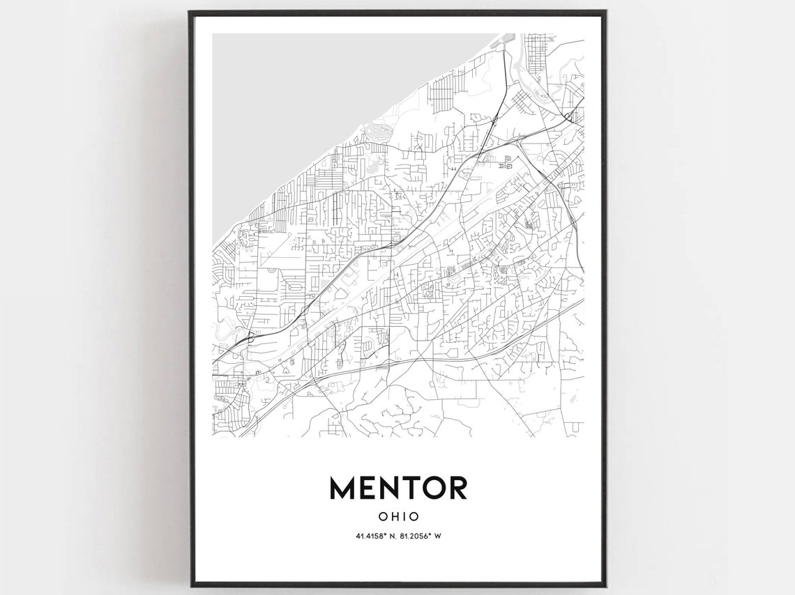 Mentor Map Print Mentor Map Poster Wall Art Oh City Map  Etsy