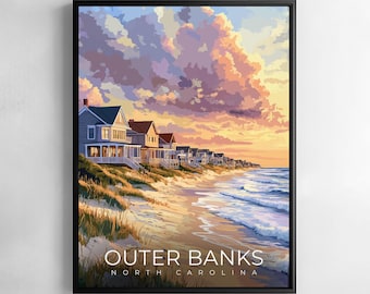 Outer Banks wall Print North Carolina Travel Wall Art Coastal Landscape Illustration Poster