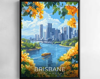 Brisbane Print Australia Travel Wall Art Cityscape Illustration Poster