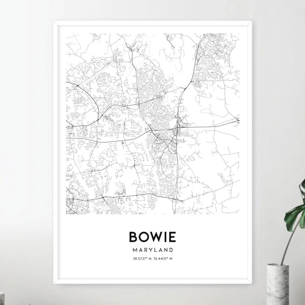 Bowie Map Print, Bowie Map Poster Wall Art, Md  City Map, Maryland Print Street Map Decor, Road Map Gift, D1264