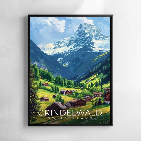 Grindelwald Switzerland Poster Travel Wall Art Alpine Village