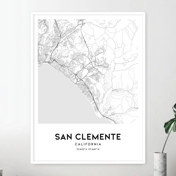 San Clemente Map Print, San Clemente Map Poster Wall Art, Ca  City Map, California Print Street Map Decor, Road Map Gift, D1170