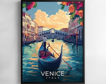 Venice Italy Print Travel Wall Art Canal Cityscape Illustration Poster