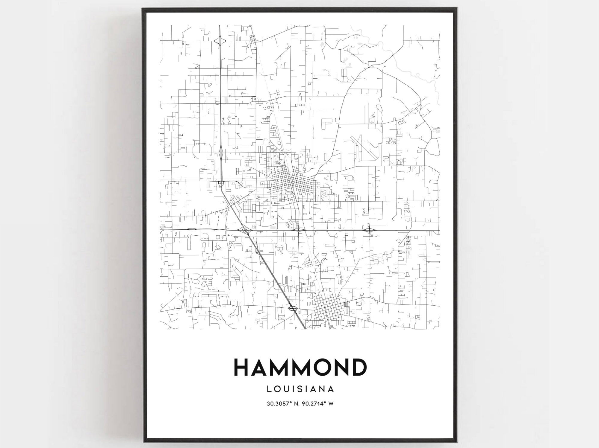 Hammond Map Print Hammond Map Poster Wall Art La City Map  Etsy
