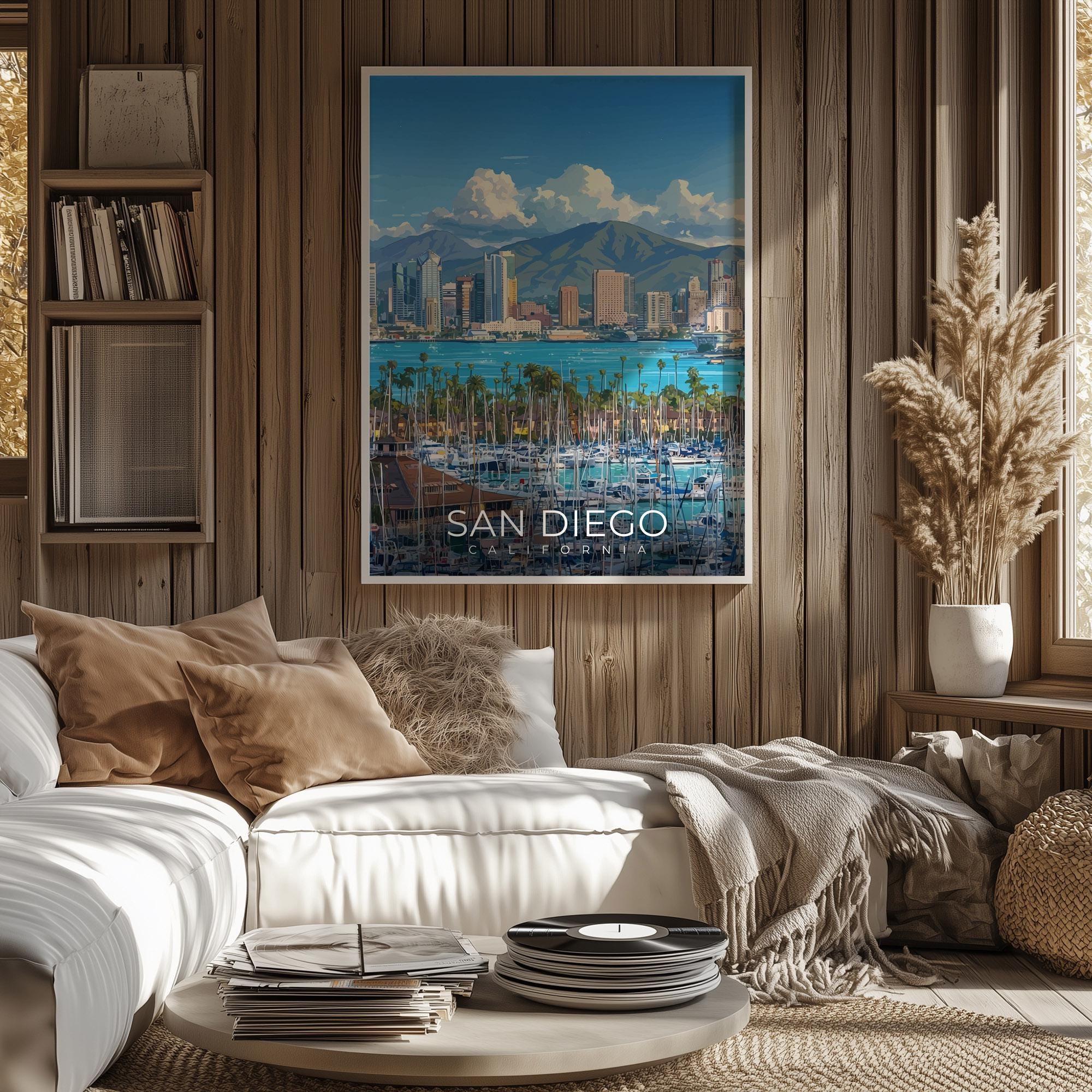 San Diego California Travel Poster Wall Art Coastal Cityscape ...