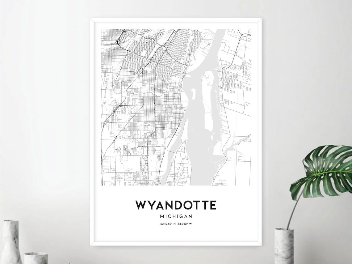 wyandotte-map-print-wyandotte-map-poster-wall-art-mi-city-etsy