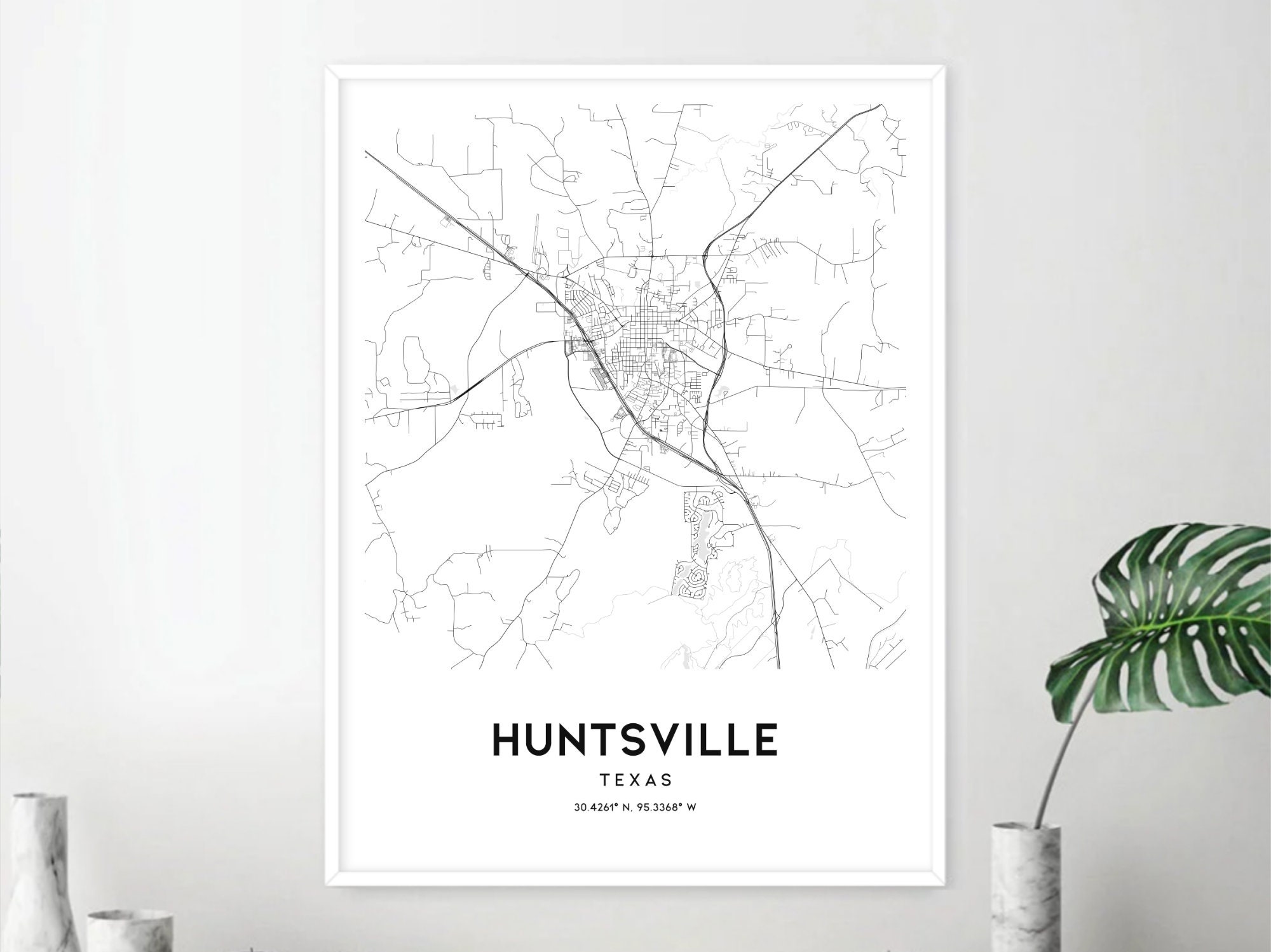 Huntsville Map Print, Huntsville Map Poster Wall Art, Tx City Map