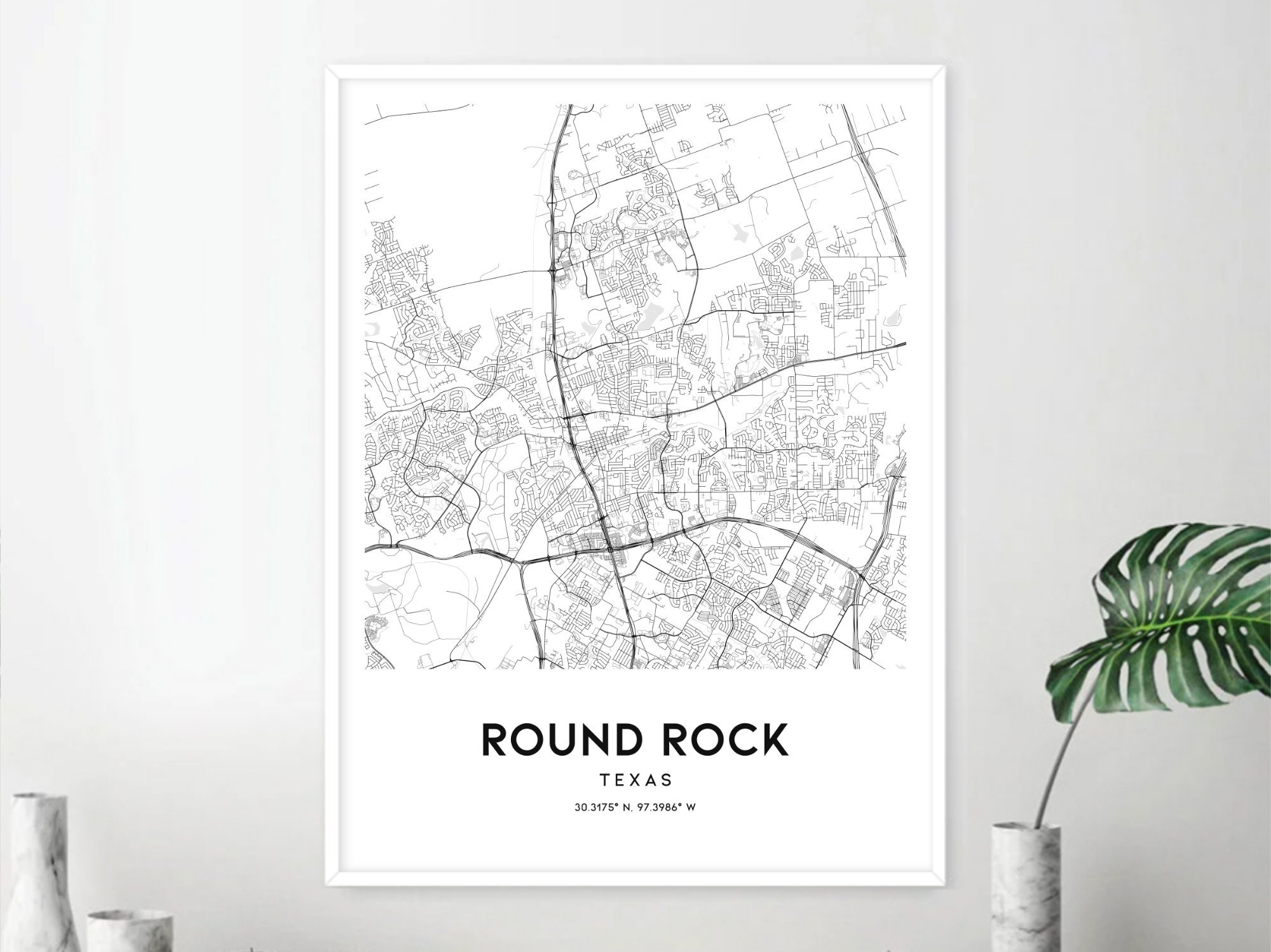 Round Rock Map Print Round Rock Map Poster Wall Art Tx City Etsy