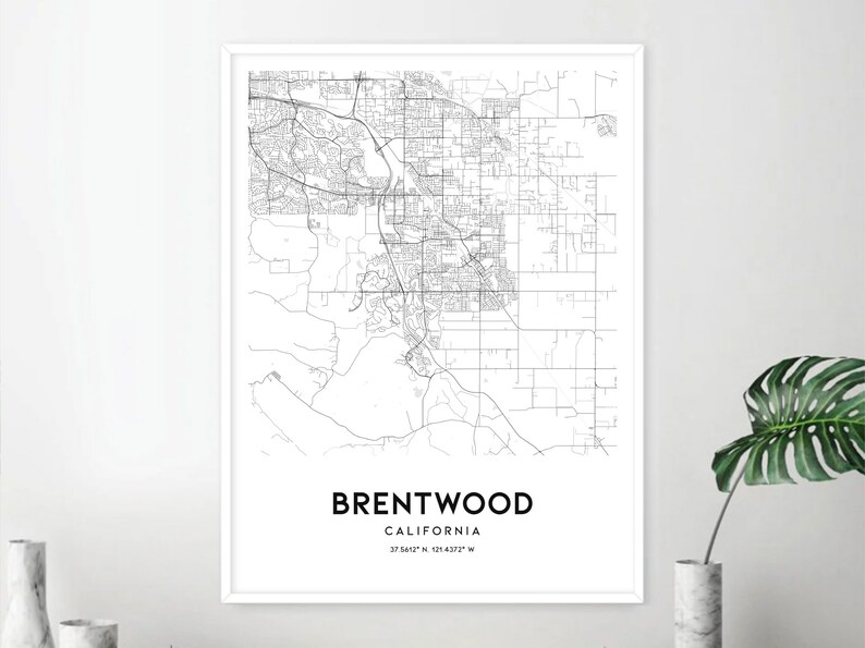 Brentwood Map Print Brentwood Map Poster Wall Art Ca City | Etsy