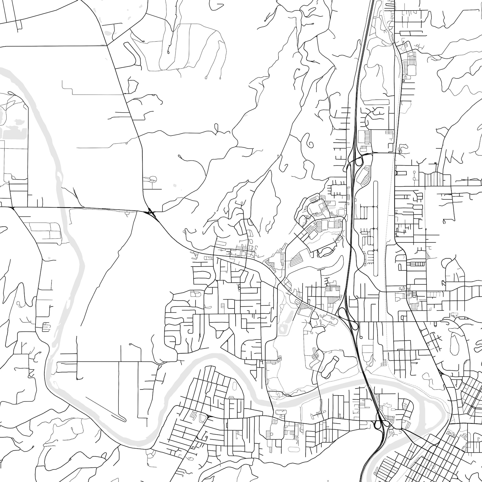 Roseburg Map Print, Roseburg Map Poster Wall Art, or City Map, Oregon