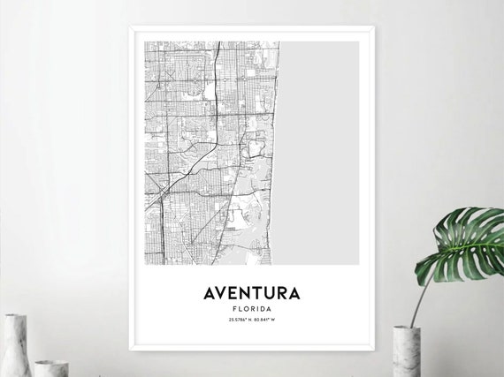 Aventura Map Print, Aventura Map Poster Wall Art, Fl City Map.