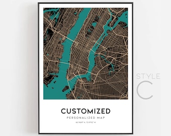 Custom Map Print, Custom City Map, Personalized Print, Travel Map Gift