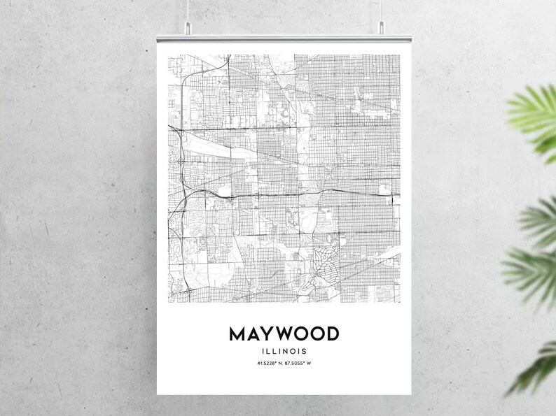 Maywood Map Print Maywood Map Poster Wall Art Il City Map Etsy