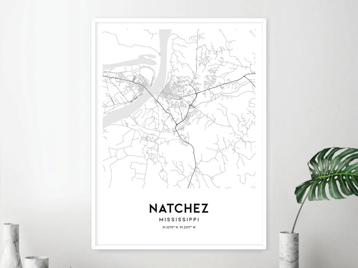 Natchez Map Print, Natchez Map Poster Wall Art, Ms City Map ...