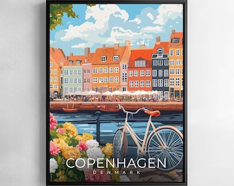 Copenhagen Denmark Print Travel Wall Art Cityscape Illustration Poster