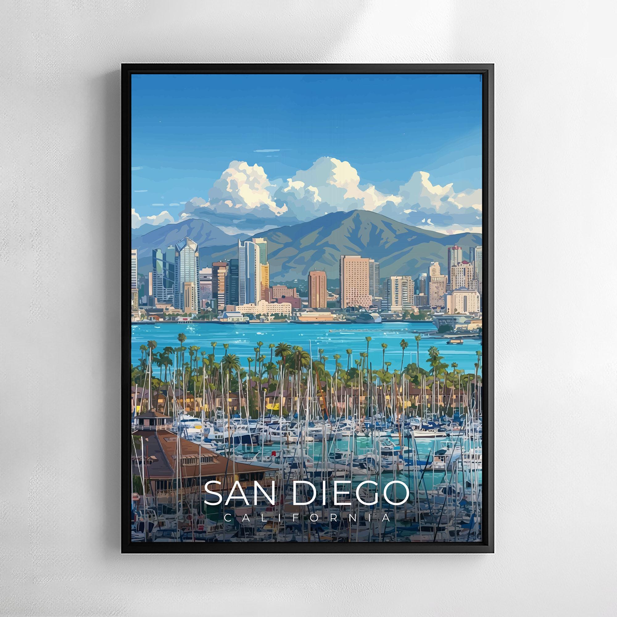 San Diego California Travel Poster Wall Art Coastal Cityscape ...