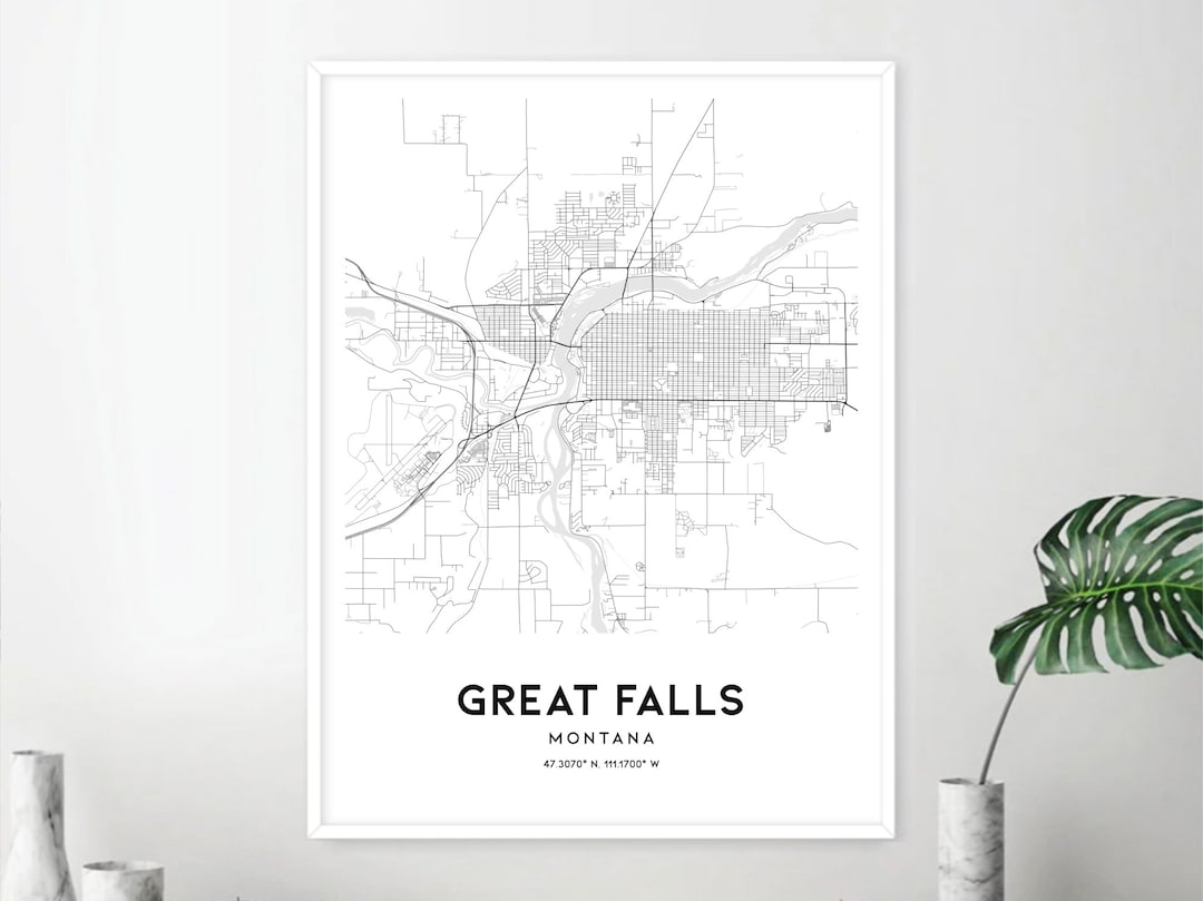 Great Falls Map Print, Great Falls Map Poster Wall Art, Mt City Map, Montana Print Street Map ...