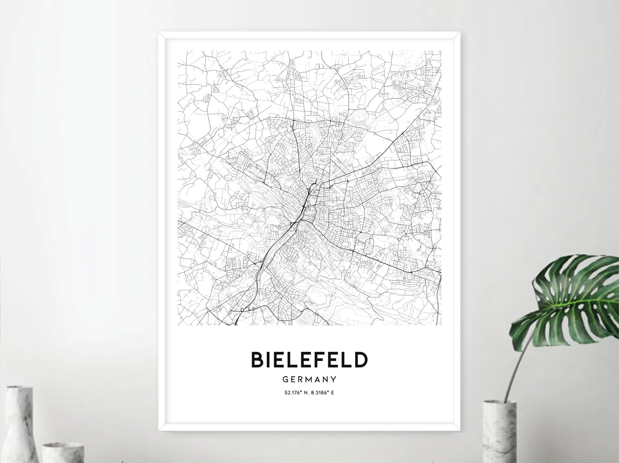 Bielefeld Karte Druck, Bielefeld Karte Poster Wandkunst, Bielefeld