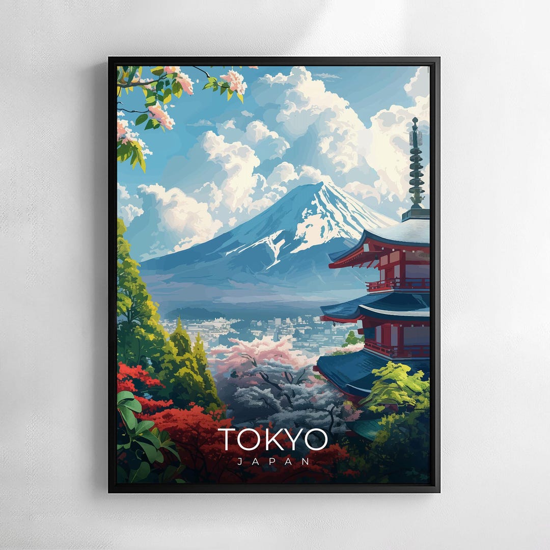Tokyo Print Mount Fuji Japan Travel Wall Art Temple Scenic Illustration ...