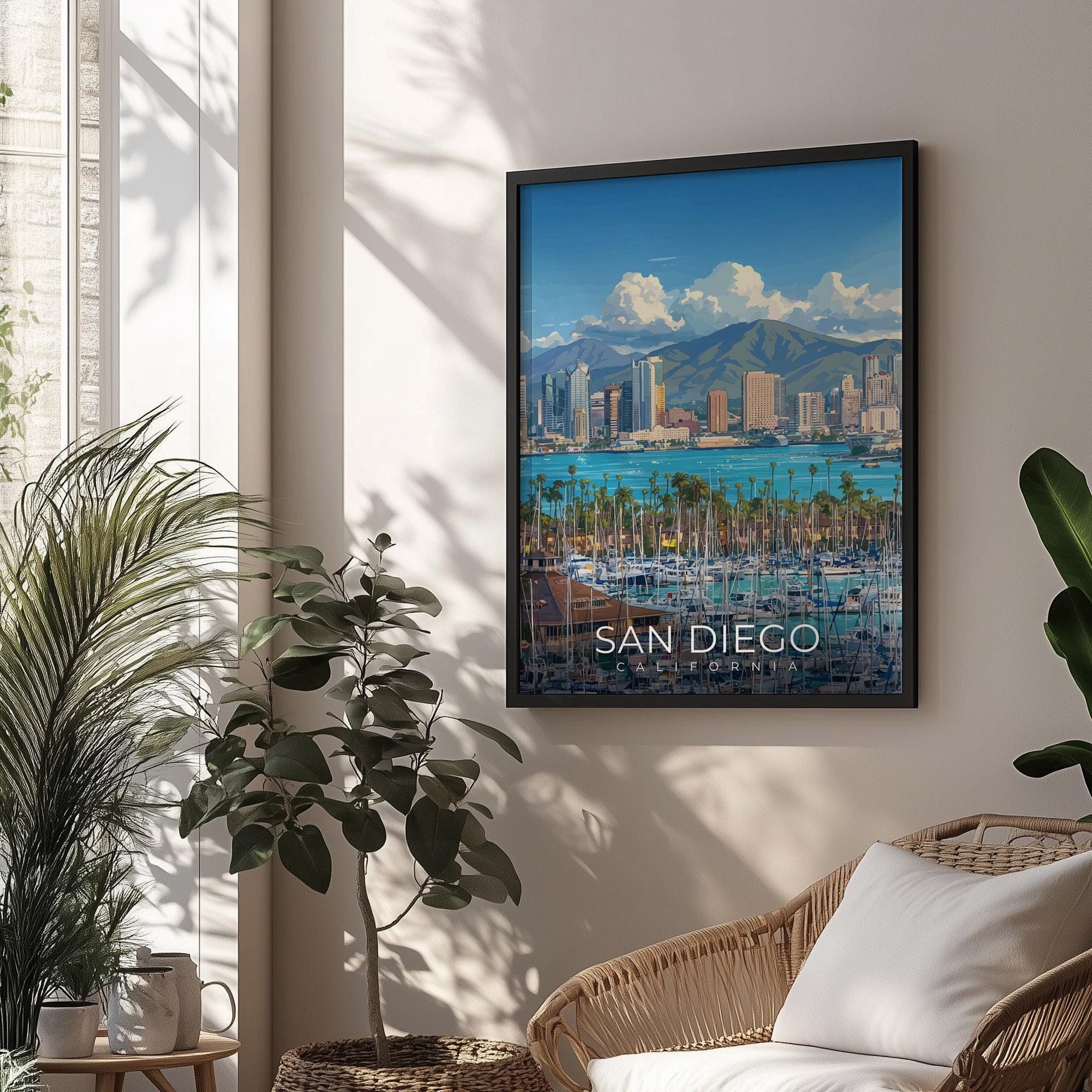 San Diego California Travel Poster Wall Art Coastal Cityscape ...