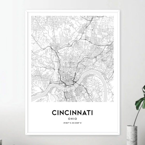 Cincinnati Map Print, Cincinnati Map Poster Wall Art, Oh  City Map, Ohio Print Street Map Decor, Road Map Gift, D180