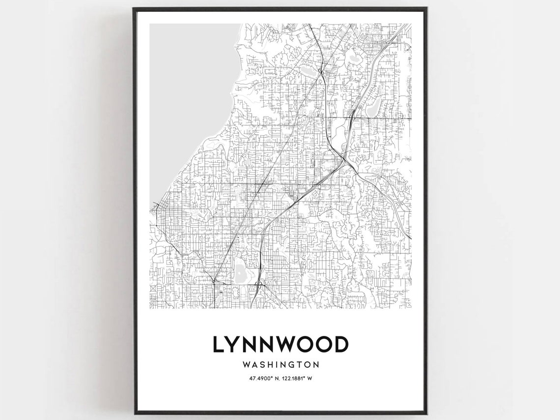 Lynnwood Map Print Lynnwood Map Poster Wall Art Wa City | Etsy