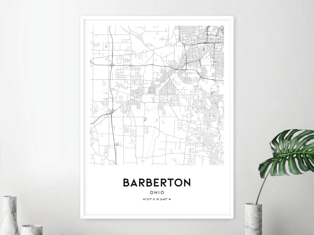 Barberton Map Print, Barberton Map Poster Wall Art, Oh City Map, Ohio
