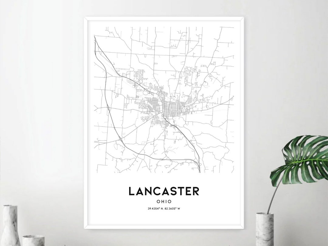 Lancaster Map Print, Lancaster Map Poster Wall Art, Oh City Map, Ohio ...