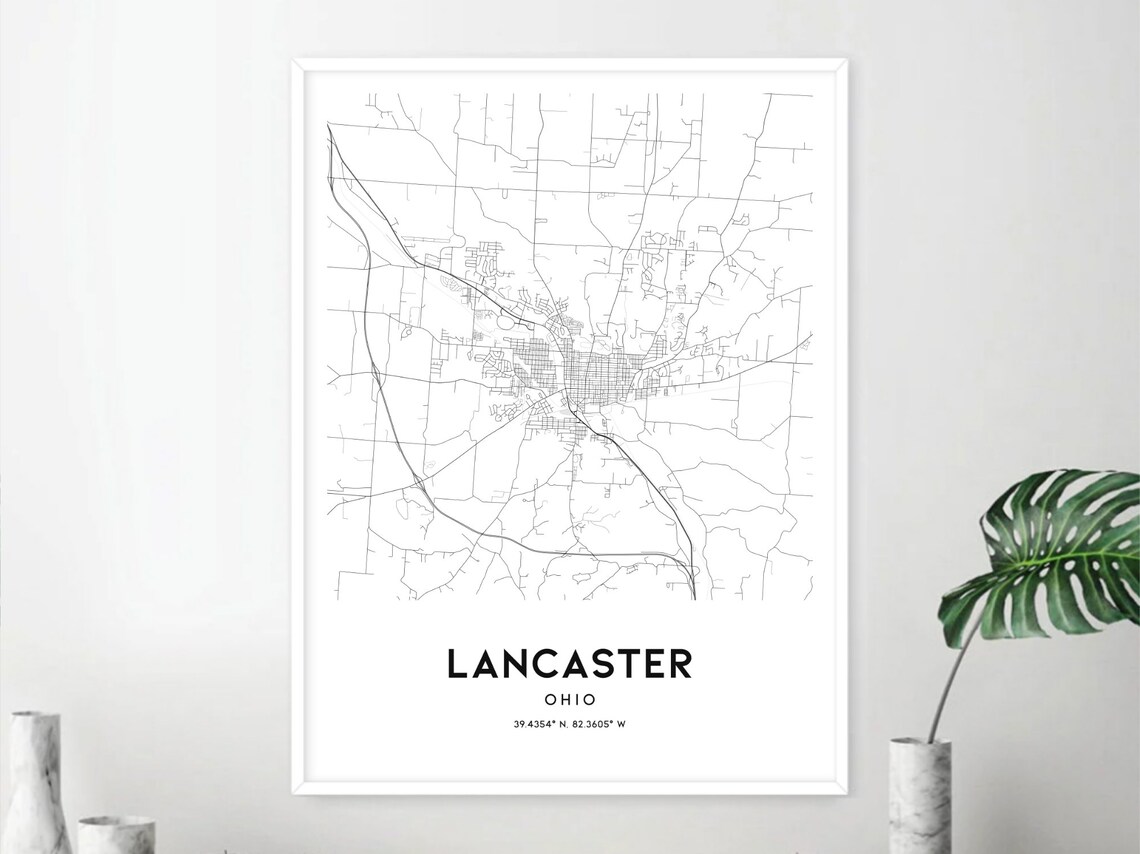Lancaster Map Print Lancaster Map Poster Wall Art Oh City - Etsy