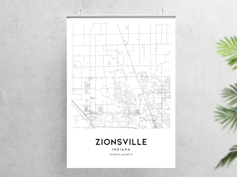 Zionsville Map Print Zionsville Map Poster Wall Art In City Etsy