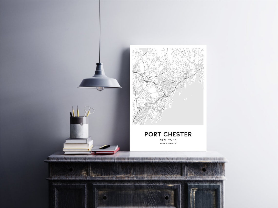 Port Chester Map Print Port Chester Map Poster Wall Art Ny Etsy