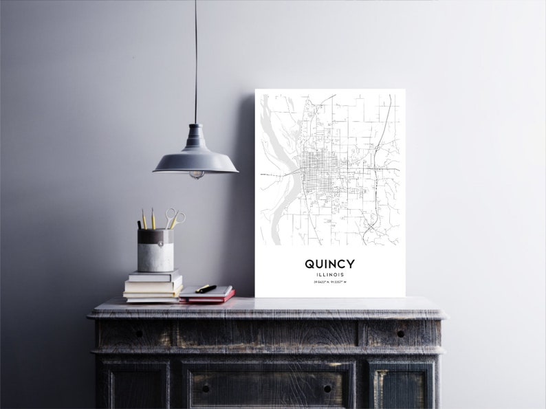 Quincy Map Print, Quincy Map Poster Wall Art, Il City Map, Illinois
