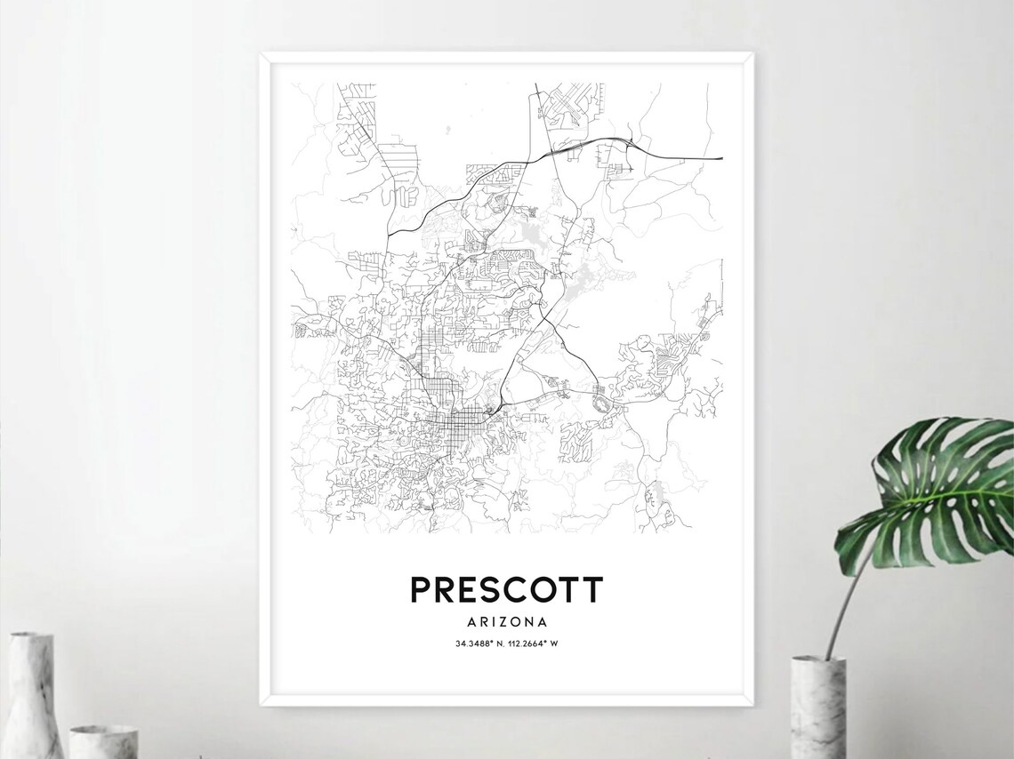 Prescott Map Print, Prescott Map Poster Wall Art, Az City Map, Arizona ...
