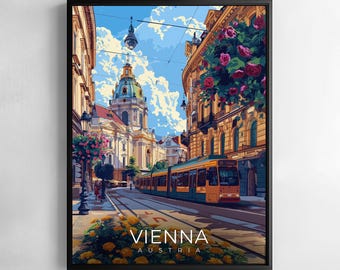 Vienna Austria Print Travel Wall Art Cityscape Illustration Poster