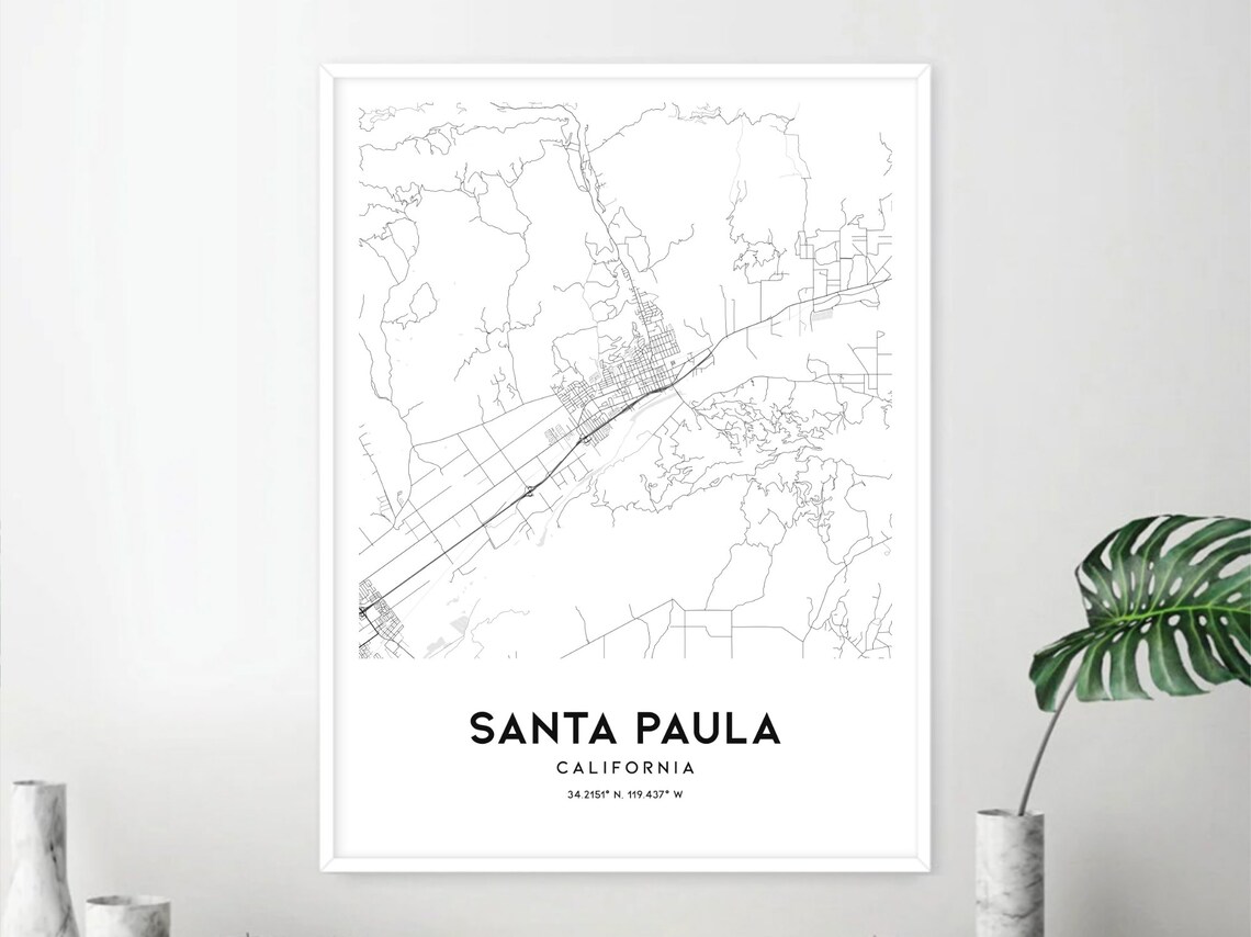 Santa Paula Map Print Santa Paula Map Poster Wall Art Ca Etsy