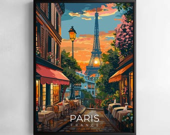 Paris cityscape Print Poster France Travel Wall Art Cityscape Illustration Flowered Decor