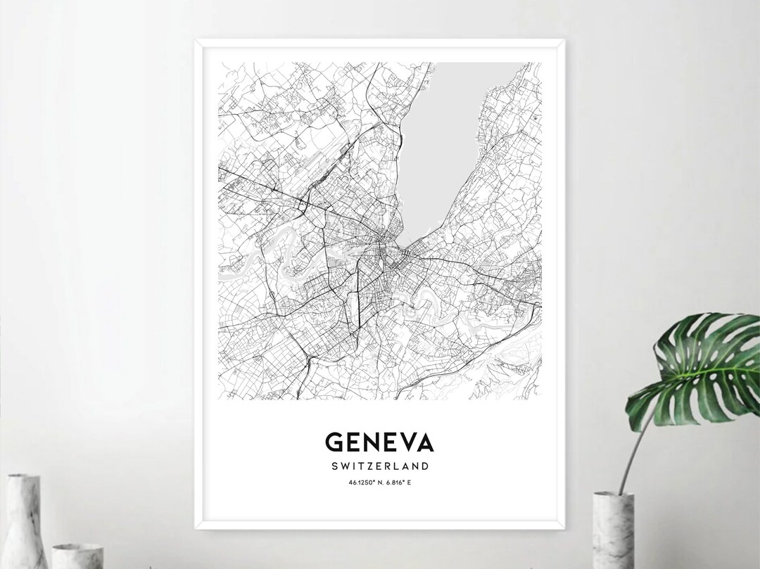 Geneva Map Print Geneva Map Poster Wall Art Geneva City Map Etsy España
