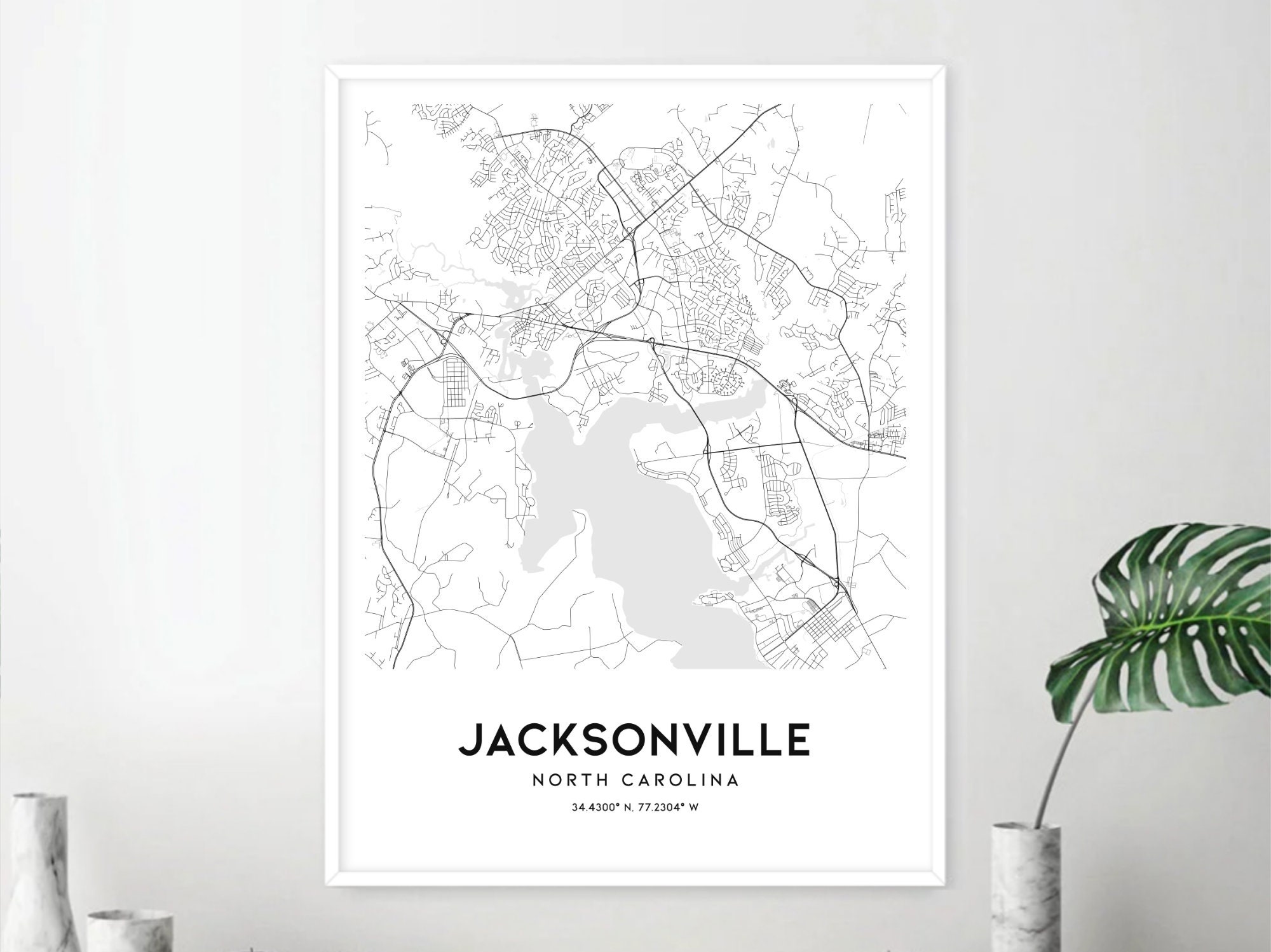 Jacksonville Map Print, Jacksonville Map Poster Wall Art, Nc City Map, North Carolina Print ...