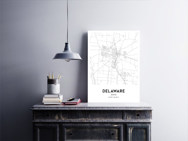 Delaware Map Print Delaware Map Poster Wall Art Oh City Map - Etsy