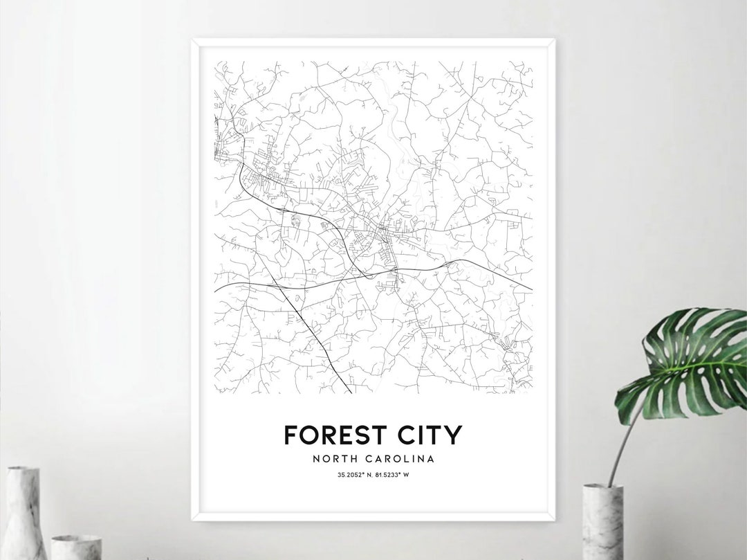 Forest City Map Print Forest City Map Poster Wall Art Nc Etsy