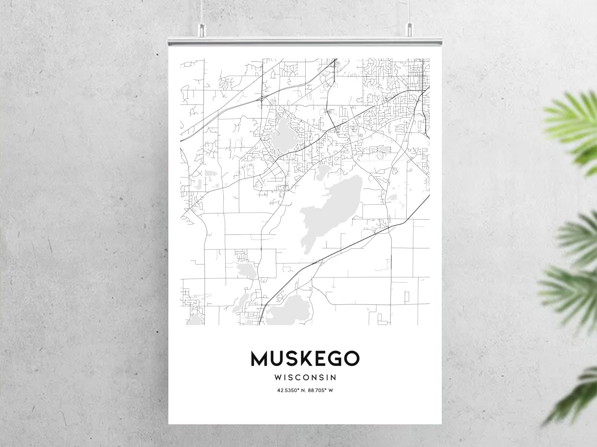 Muskego Map Print Muskego Map Poster Wall Art Wi City Map Etsy