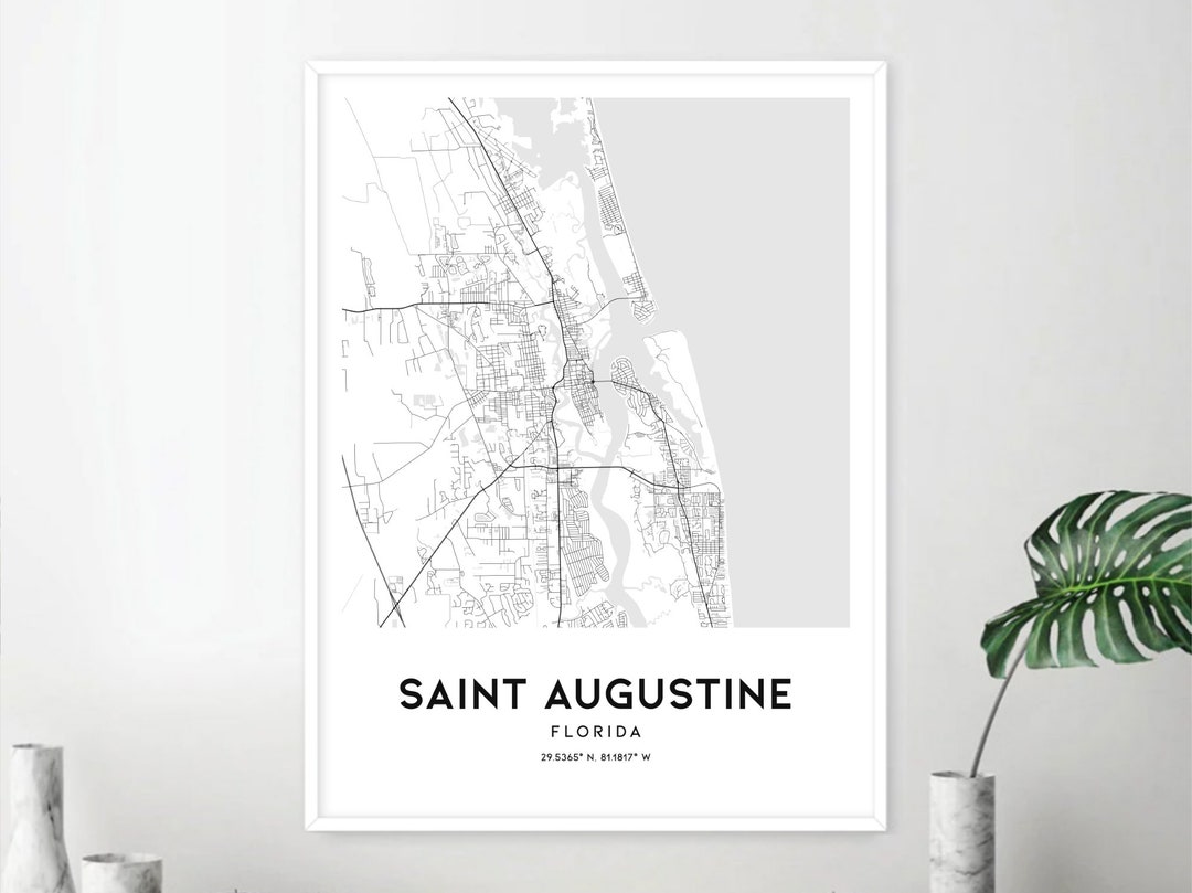 Saint Augustine Map Print, Saint Augustine Map Poster Wall Art, Fl City ...
