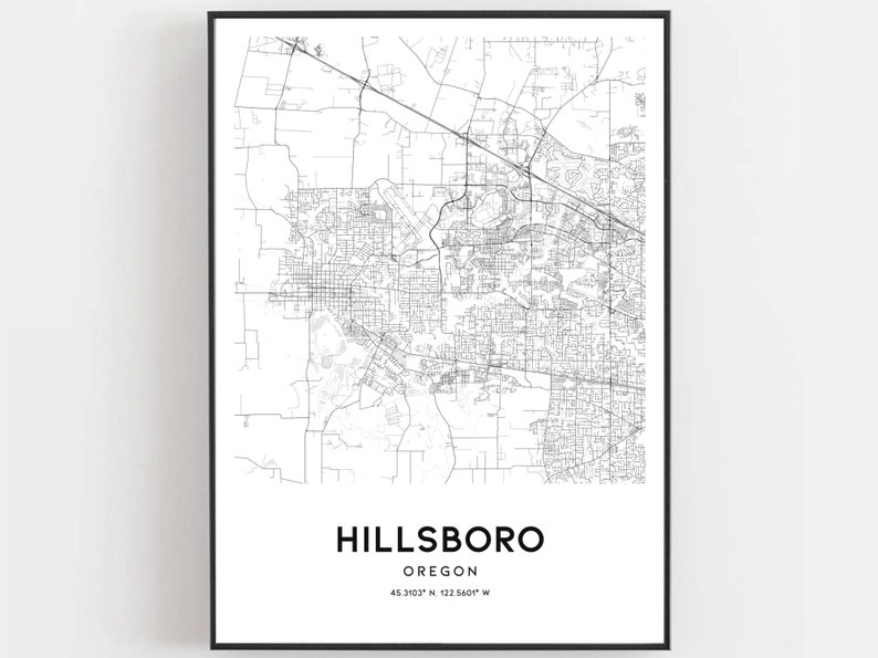 Hillsboro Map Print Hillsboro Map Poster Wall Art Or City Etsy