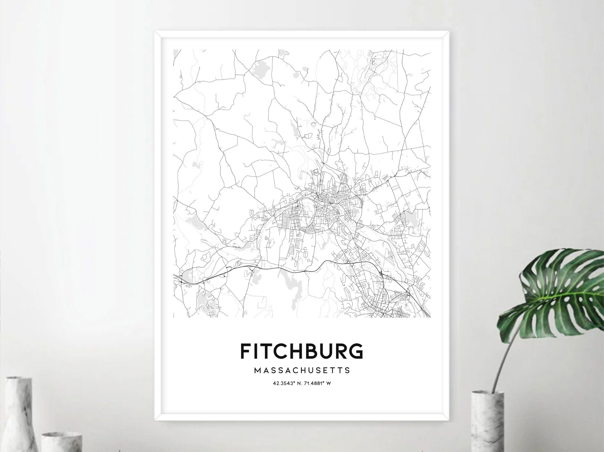 Fitchburg Map Print Fitchburg Map Poster Wall Art Ma City Etsy Il Ppmt 