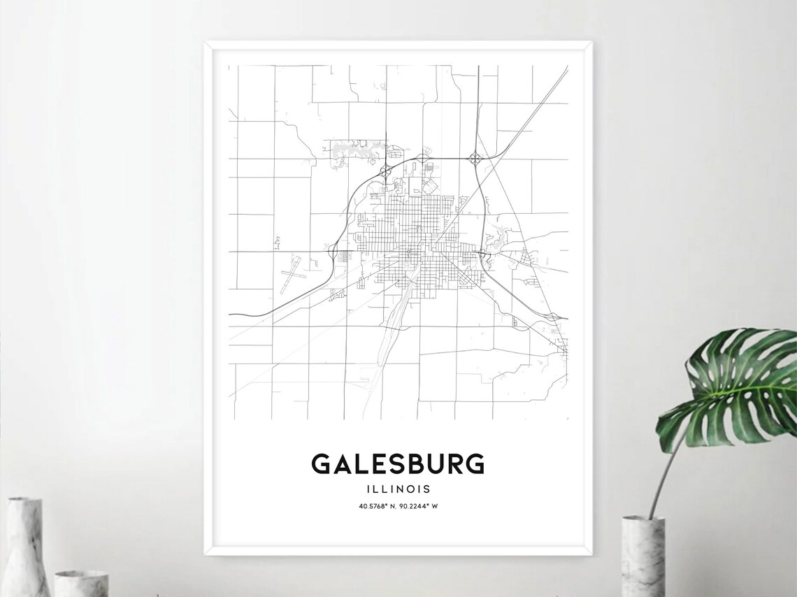 Galesburg Map Print Galesburg Map Poster Wall Art Il City Etsy